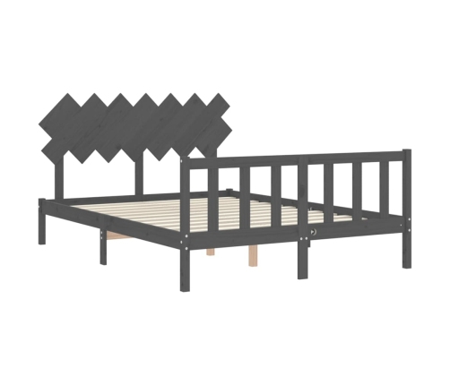 Estructura de cama matrimonio con cabecero madera maciza gris