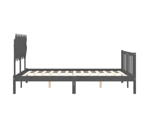 Estructura de cama matrimonio con cabecero madera maciza gris