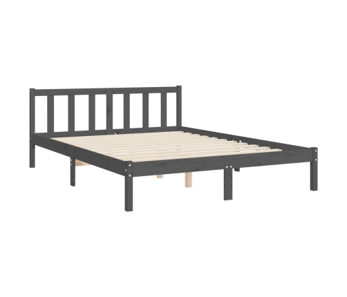 Estructura de cama matrimonio con cabecero madera maciza gris