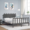 Estructura de cama matrimonio con cabecero madera maciza gris