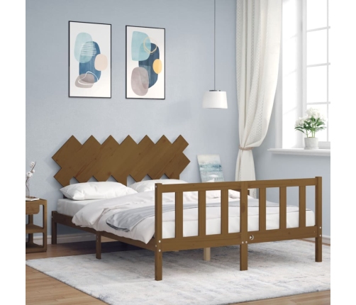 Estructura de cama matrimonio con cabecero madera marrón miel