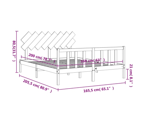 Estructura de cama sin colchón madera maciza de pino 160x200 cm