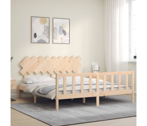 Estructura de cama de matrimonio con cabecero madera maciza