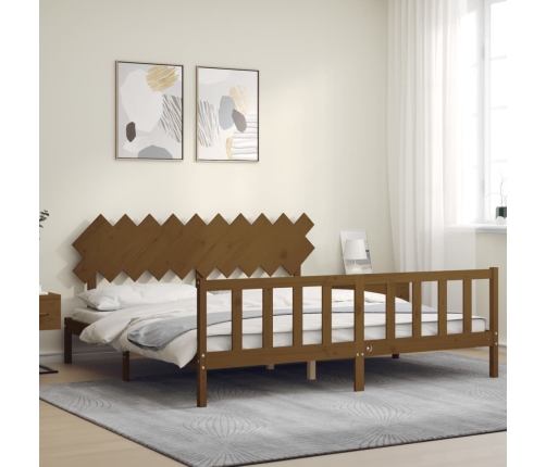 Estructura cama y cabecero madera maciza marrón miel 200x200 cm