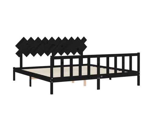 Estructura de cama con cabecero madera maciza negro 200x200 cm