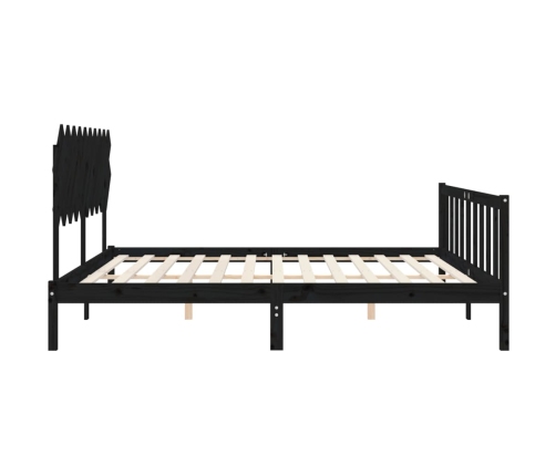 Estructura de cama con cabecero madera maciza negro 200x200 cm