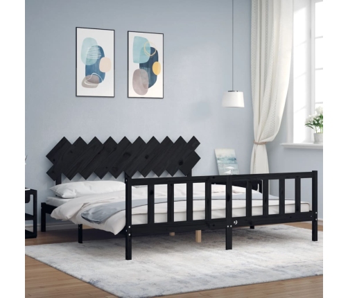 Estructura de cama con cabecero madera maciza negro 200x200 cm