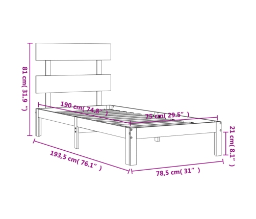 Estructura de cama individual con cabecero madera maciza