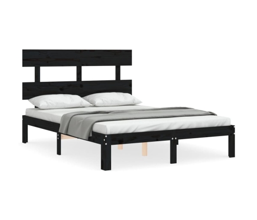 Estructura cama de matrimonio con cabecero madera maciza negro