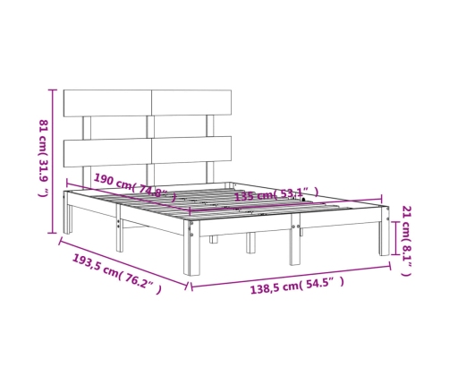 Estructura cama de matrimonio con cabecero madera maciza negro