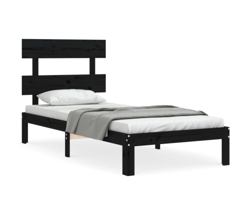 vidaXL Estructura de cama con cabecero madera maciza negro 100x200 cm