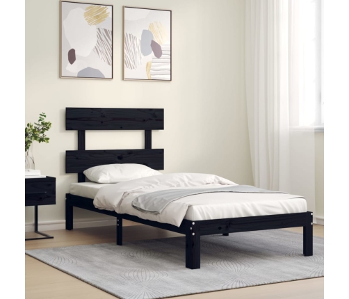 vidaXL Estructura de cama con cabecero madera maciza negro 100x200 cm