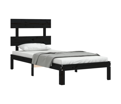 vidaXL Estructura de cama con cabecero madera maciza negro 100x200 cm