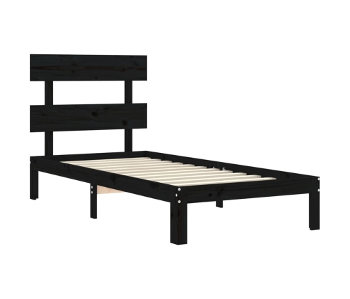 vidaXL Estructura de cama con cabecero madera maciza negro 100x200 cm