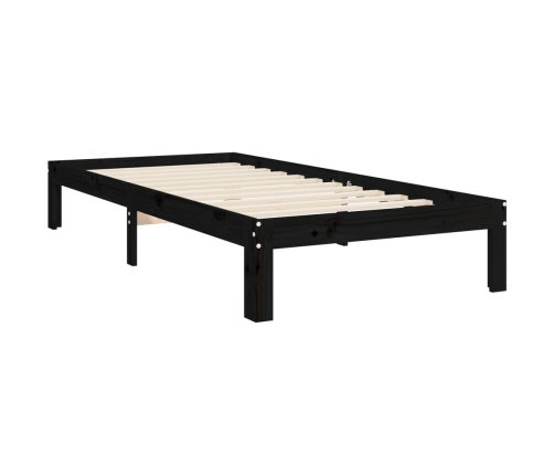 vidaXL Estructura de cama con cabecero madera maciza negro 100x200 cm