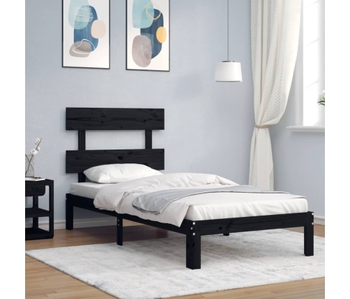 vidaXL Estructura de cama con cabecero madera maciza negro 100x200 cm