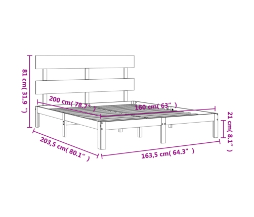 Estructura de cama sin colchón madera maciza de pino 160x200 cm