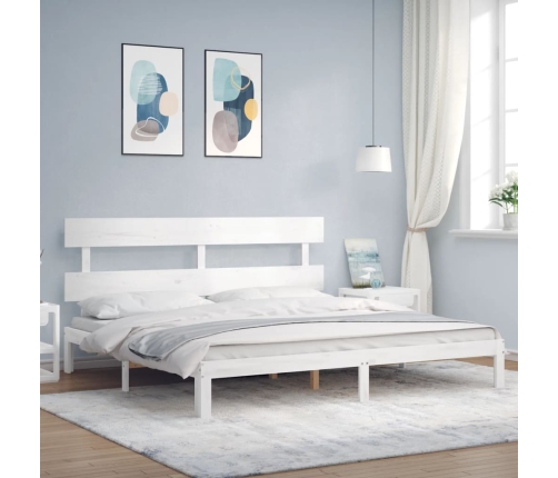 Estructura cama de matrimonio con cabecero madera maciza blanco