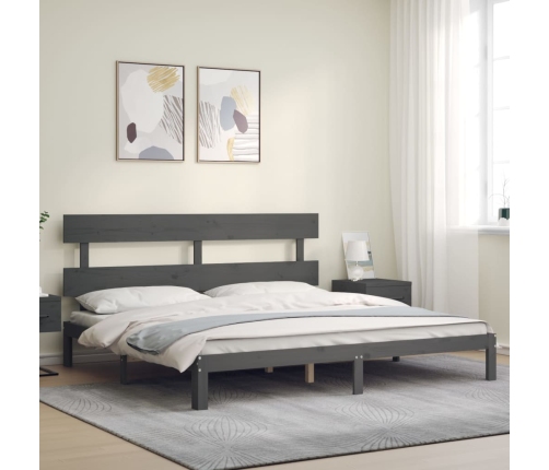 vidaXL Estructura de cama con cabecero madera maciza gris 200x200cm