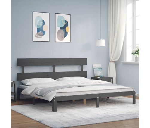 vidaXL Estructura de cama con cabecero madera maciza gris 200x200cm