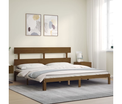 Estructura cama y cabecero madera maciza marrón miel 200x200 cm