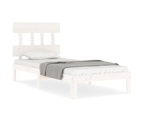 Estructura de cama individual con cabecero madera maciza blanco