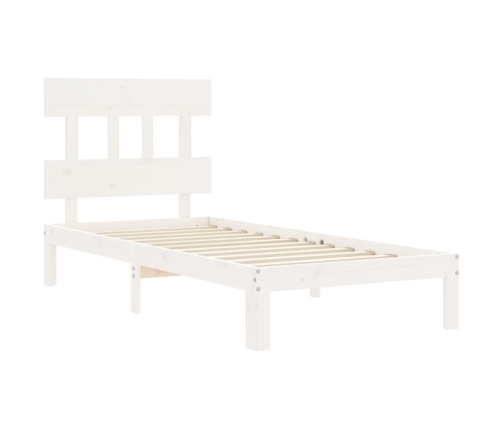 Estructura de cama individual con cabecero madera maciza blanco