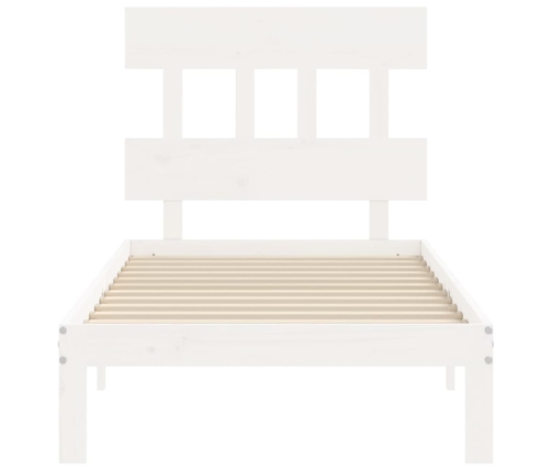 Estructura de cama individual con cabecero madera maciza blanco