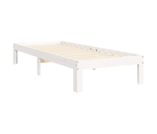 Estructura de cama individual con cabecero madera maciza blanco