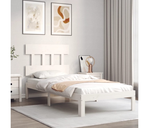 Estructura de cama con cabecero madera maciza blanco