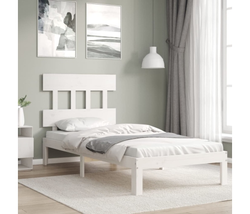 Estructura de cama con cabecero madera maciza blanco