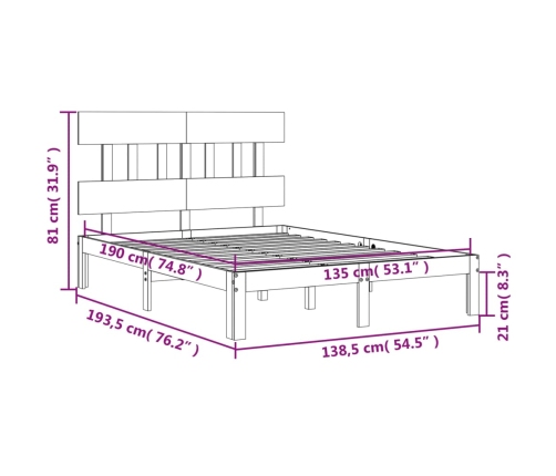 Estructura de cama de matrimonio con cabecero madera maciza