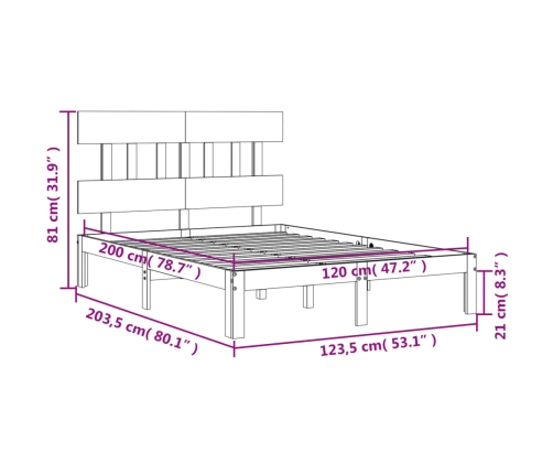 Estructura de cama sin colchón madera de pino maciza 120x200 cm