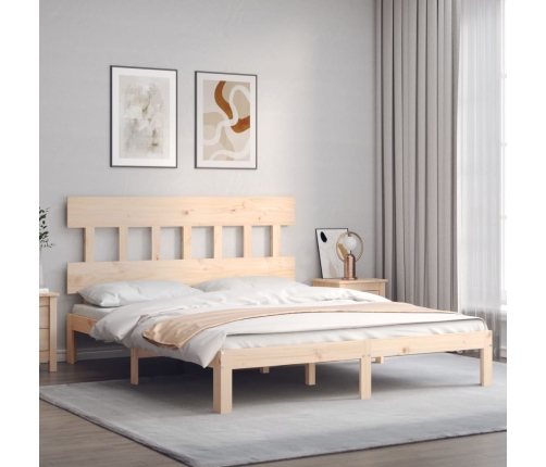 Estructura de cama de matrimonio con cabecero madera maciza