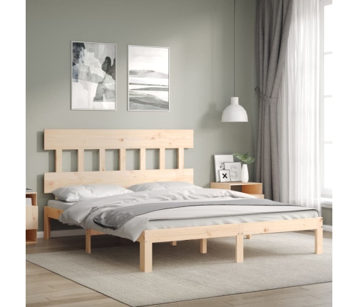 Estructura de cama de matrimonio con cabecero madera maciza