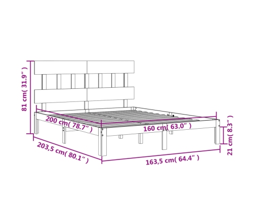 Estructura de cama sin colchón madera maciza de pino 160x200 cm