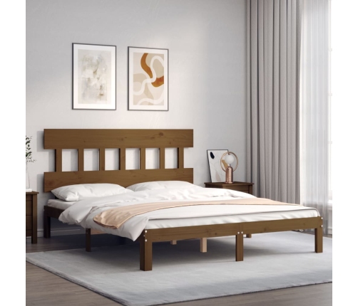 Estructura de cama con cabecero madera marrón miel 160x200 cm