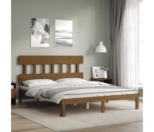 Estructura de cama con cabecero madera marrón miel 160x200 cm