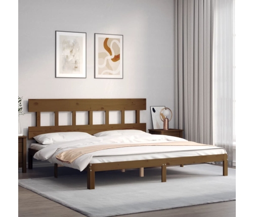 Estructura cama y cabecero madera maciza marrón miel 200x200 cm