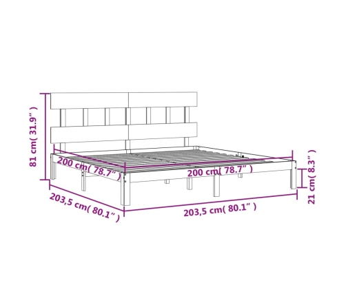 Estructura cama y cabecero madera maciza marrón miel 200x200 cm