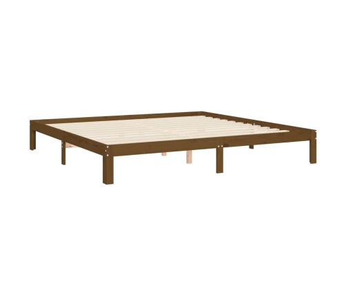 Estructura cama y cabecero madera maciza marrón miel 200x200 cm