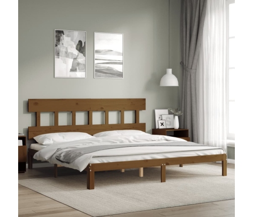 Estructura cama y cabecero madera maciza marrón miel 200x200 cm