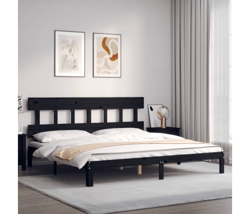 Estructura de cama con cabecero madera maciza negro 200x200 cm