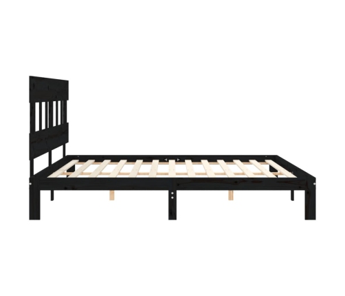 Estructura de cama con cabecero madera maciza negro 200x200 cm