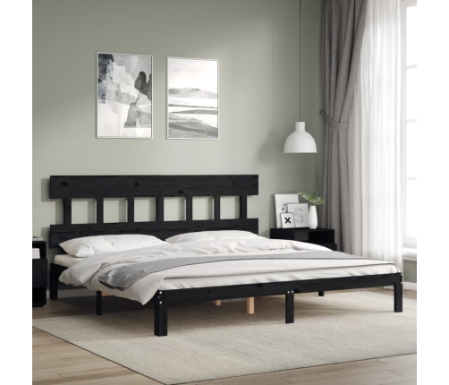 Estructura de cama con cabecero madera maciza negro 200x200 cm