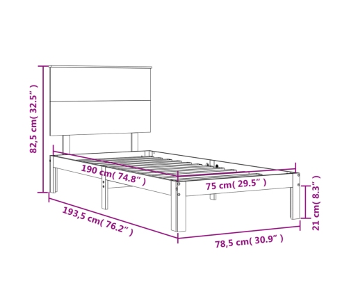 Estructura de cama individual con cabecero madera maciza