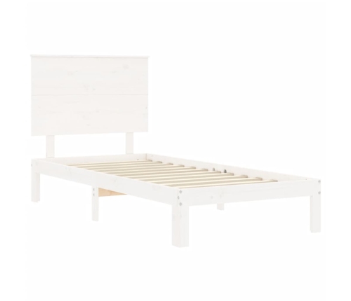 Estructura de cama individual con cabecero madera maciza blanco