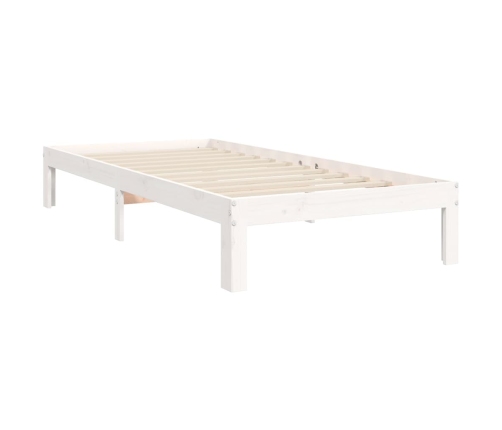 Estructura de cama individual con cabecero madera maciza blanco