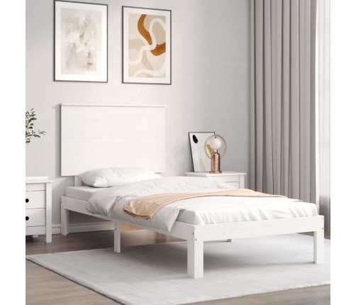 Estructura de cama individual con cabecero madera maciza blanco