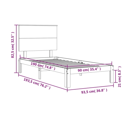 Estructura de cama con cabecero madera maciza